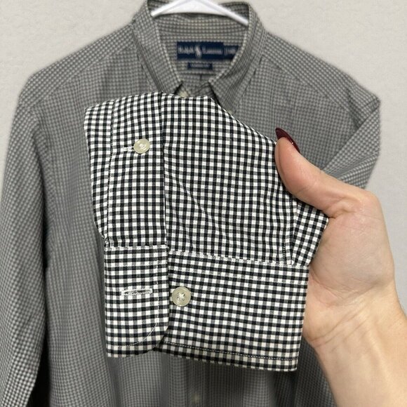 Ralph‎ Lauren Button Down Shirt Mens Size Large Classic Fit Check White Black - Picture 4 of 6